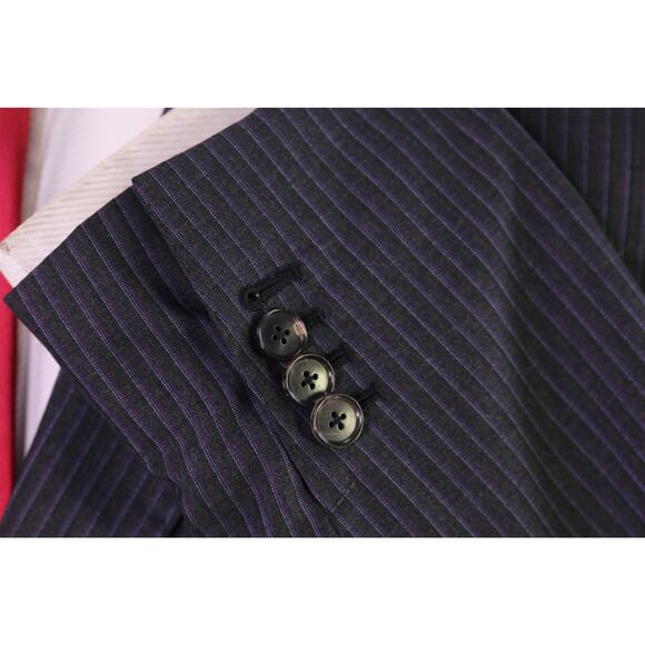 Domenico Vacca Black Purple Pink Striped 2B Wool Cashmere Suit 42L - Picture 7 of 11